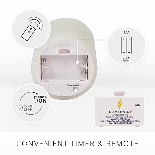 Luminara Realistic Flameless LED Candle White Set of 3, Battery Operated with Remote Control, Moving Flame Pillar Timer Funtion Melted Top Safe - color: White
