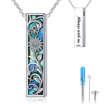 925 Sterling Silver Urn Necklaces for Women Claddagh/Angel Wings/Guitar/Butterfly/Tree of Life Ashes Memorial for Loss Keepsake Jewelry Present Easter Day of the Dead - style: Sunflower