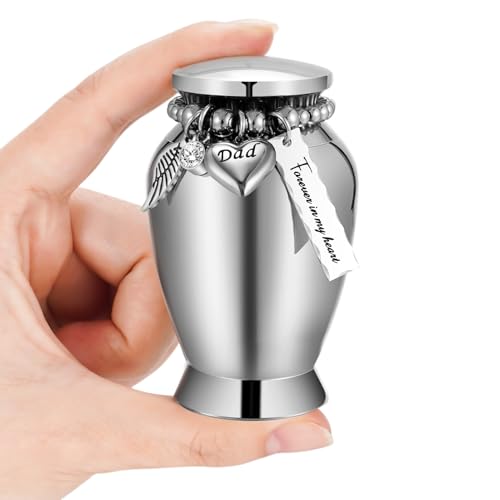 Small Urns for Human Ashes Keepsake Mini Cremation Urns for Loss of Loved One Stainless Steel Keepsake Urn for Ashes Compact Memorial Container (Small, Heart Dad)