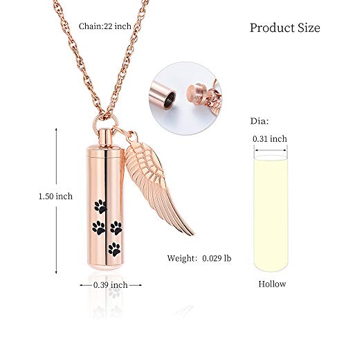 shajwo Cremation Jewelry Paw Print Urn Necklaces for Human Pet Ashes Cylinder Urn Pendant Keepsake Memorial Ash Locket Holder Necklace for Men Women - color: Rose Gold