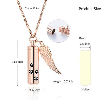 shajwo Cremation Jewelry Paw Print Urn Necklaces for Human Pet Ashes Cylinder Urn Pendant Keepsake Memorial Ash Locket Holder Necklace for Men Women - color: Rose Gold