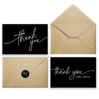 Thank You Cards with Envelopes - Bulk Pack of 100 Black Thank You Card | 4" x 6" Thank You Cards and Stickers, For Business, Baby Shower, Wedding, Small Business, Graduation, Bridal Shower, Funeral - color: Black