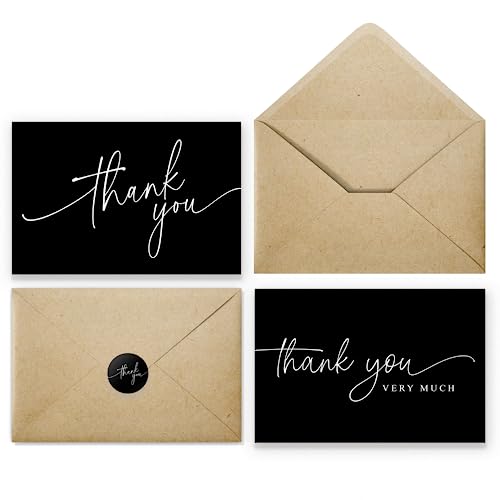 Thank You Cards with Envelopes - Bulk Pack of 100 Black Thank You Card | 4" x 6" Thank You Cards and Stickers, For Business, Baby Shower, Wedding, Small Business, Graduation, Bridal Shower, Funeral - color: Black