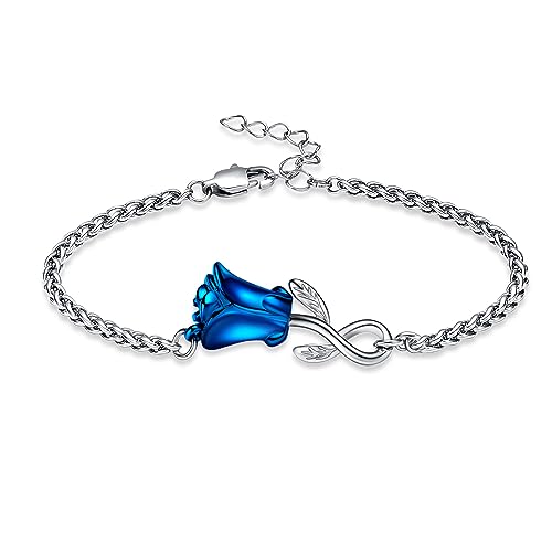 Rose Flower Ashes Bracelet for Women Cremation Memorial Jewelry - color: Blue