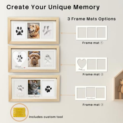 Paw Print Kit Keepsake for Dogs Cats,Clay Ink Pawprints Frame-Wood | 2 Large Clean Touch Ink Pads,Non-Toxic Reusable Soft Clay,Detailed Instructions,Dog Nose Print,Pet Lover Gifts - color: Wood