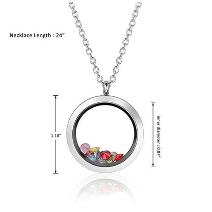 Jovivi 25mm/30mm Living Floating Memory Glass Locket Necklace - Stainless Steel Secure Buckle Closure - color: 30mm(Clear Locket)