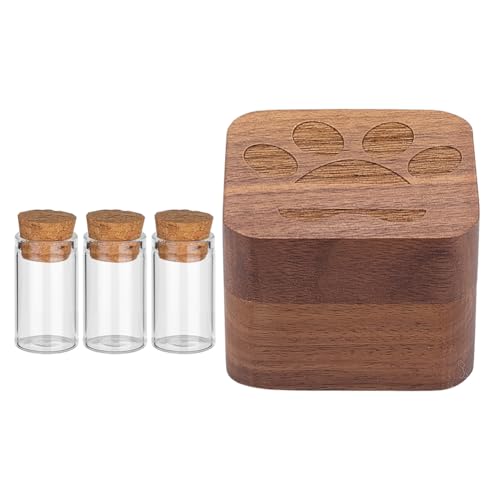 Pet Fur Keepsake Box with 3 Glass Pet Hair Memorial Bottles Wooden Paw Dog Cat Ashes Storage Shadow Box Pets Memorial Urn Can Hold Photos Pet Loss Sympathy Gifts for Pet Lovers Friends