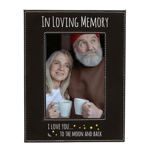 CustomGiftsNow In Loving Memory I Love You To The Moon And Back UV Printed Black Leatherette Faux Leather Hanging/Tabletop Personalized Group Family 4x6 Photo Portrait Picture Frame - size: 4x6-inch Vertical