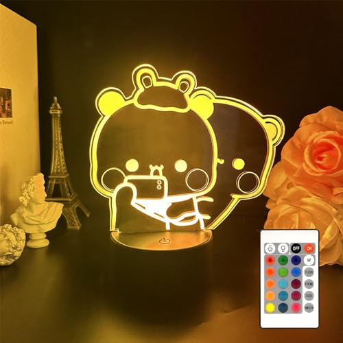 3D BuBuuu and Duduuu Night Light Gifts, Bear Shaped Table Lamp with Remote Control Gifts for Girls Birthday Christmas Valentine (Style 1) - color: light style 1
