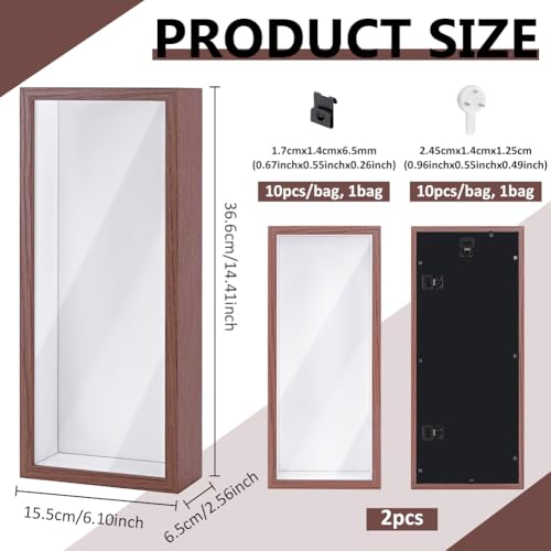 2Pcs Shadow Box Display Case, 14.4x6.1x2.56Inch Rectangle MDF Shadow Box Frame with Nail Hangers and Hook for Mother's Day Awards Memorabilia Flower Pictures Keepsakes Medals(Camel) - color: Camel