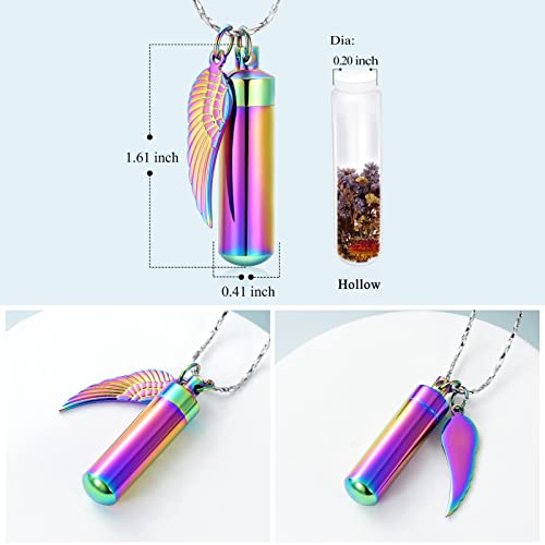 Imrsanl Cremation Jewelry for Ashes Pendant Urn Necklace Cylinder with Glass Vial Keepsake Ashes Memorial Jewelry - color: Colorful