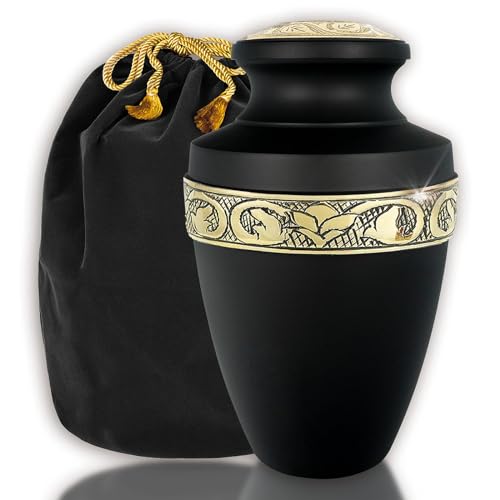 Trupoint Memorials Cremation Urns for Human Ashes, Funeral Memorial Urn for Male and Female, Decorative Burial Grecian Urn Collection for Adult Men & Women - Black and Gold, Adult (200LB) - color: Black, size: Adult
