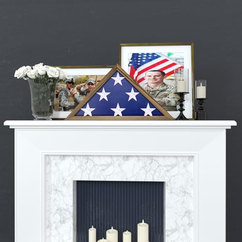 ASmileIndeep Flag Display Case - 5' x 9.5' Funeral & Military Flag Shadow Box with HD Tempered Glass and Wall Mount, Folded Triangle Flag Holder Frame for Veterans, Rustic Wood - size: For 5' x 9.5' Flag-Rustic Wood