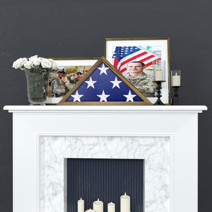 ASmileIndeep Flag Display Case - 5' x 9.5' Funeral & Military Flag Shadow Box with HD Tempered Glass and Wall Mount, Folded Triangle Flag Holder Frame for Veterans, Rustic Wood - size: For 5' x 9.5' Flag-Rustic Wood