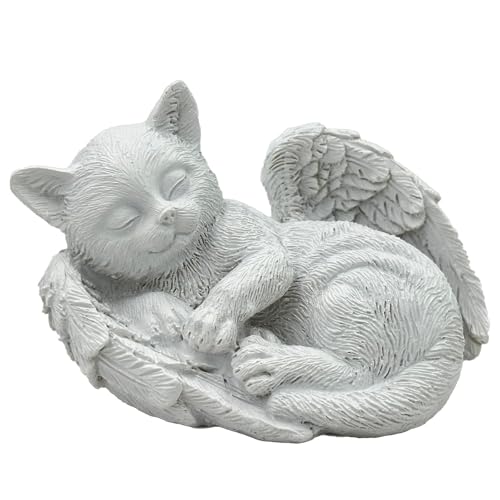 Small Cat Memorial Stone Commemorates Our Lost Fur Baby,Peaceful Sleeping Angel Statue for Garden,Indoor,Pet Grave Markers,and Loss of Cat Sympathy Gift (White, Small) - color: Beige, size: Small
