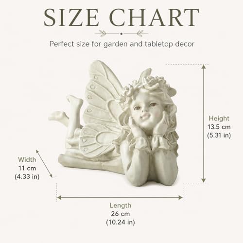 Laying Angel Garden Statue, Resin Fairy Figurine Outdoor Yard Decor | Whimsical Accent For Flower Beds, Patios, Shelves And Garden Lovers - style: Laying Angel Holding Face