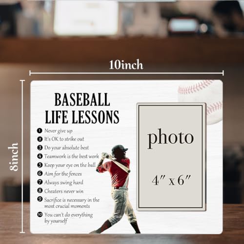 Baseball Life Lessons Picture Frame, Baseball Gifts for Boys Players Lovers | Motivational Baseball Wooden Picture Frame for 4 x 6 in Photo, Baseball Team Coach Gifts for Men Women - color: BASEBALL