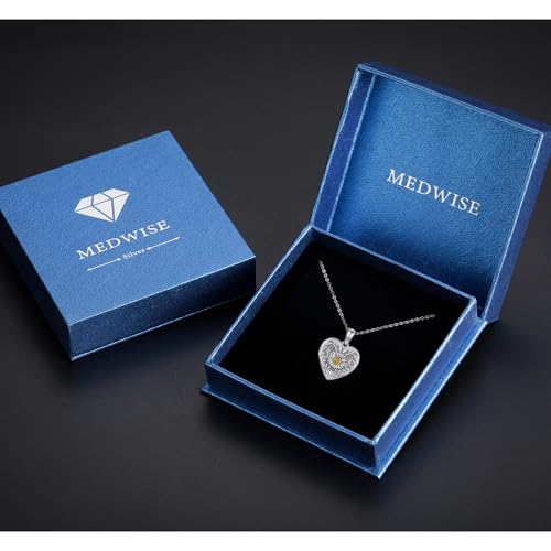 MEDWISE 925 Sterling Silver Locket Necklace That Holds Pictures Photo Necklace Oxidized Rose Flower/Sunflower/Compass/Celtic Heart Pendnat Lockets Gifts for Women Birthday Christmas Gifts - style: H-Custom Daisy