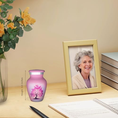 M MEILINXU Pink Urn, Small Urns for Human Ashes, Tree of Life Keepsake - color: Pink, size: Small / Keepsake
