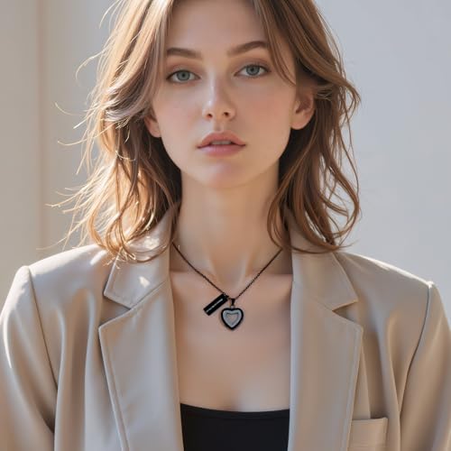 Glass Heart Cremation Urn Necklace for Ashes Stainless Steel Memorial Ash Pendant Keepsake Jewelry Cremation Jewelry for Women - color: Black-Always In My Heart