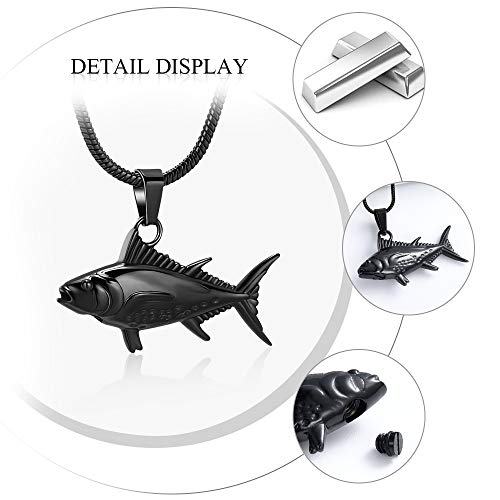 Imrsanl Fish Urn Necklaces Cremation Jewelry for Ashes | For Men Women, Funeral Keepsake, Memorial Human Pets Ashes Pendant - color: Black
