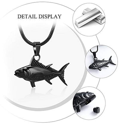 Imrsanl Fish Urn Necklaces Cremation Jewelry for Ashes | For Men Women, Funeral Keepsake, Memorial Human Pets Ashes Pendant - color: Black