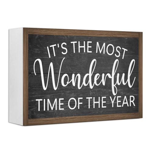 It's The Most Wonderful Time of The Year Wooden Box Sign Desk Decor,Rustic Family Saying Wood Block Sign for Home Farmhouse Bedroom Shelf Tabletop Wall Decor - color: It's The Most Wonderful Time
