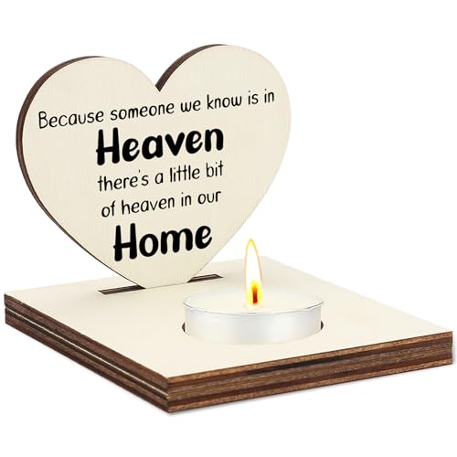 Because Someone We Know is in Heaven Heart Candle Holder, Wooden Memorial Tea Light Stand, Remembrance Gift for Loss of Loved One, Sympathy Bereavement Home Décor Keepsake for Family, CCA729 - color: Beige - Because Someone We Know is in Heaven