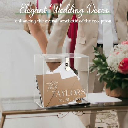 Novabright 10 Inches Wedding Acrylic Card Box with Slot Lock and Last Name Transfers Money Box for Bridal Shower Wedding, Baby Shower Birthday Party, No Assembly Needed(Clear,Classic Style) - color: Clear, style: Classic Style