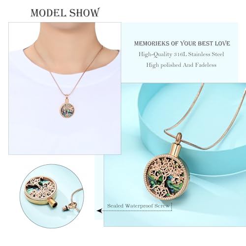 Hearbeingt Tree of Life Urn Necklaces for Ashes Circle Cremation Jewelry - color: B-Rose Gold