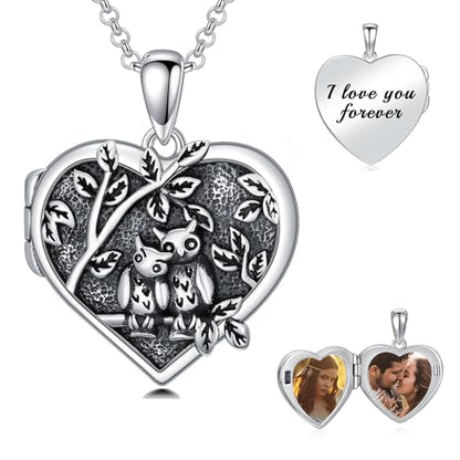 Dorunmo Locket Necklace 925 Sterling Silver Pictures Photo Keep Someone Near to You Custom Lockets Mother's Day Jewelry Personalized Photo Locket Gifts - color: N-Owl, style: Locket Only