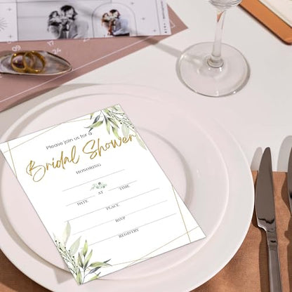 Bridal Shower Invitations, 25 Elegant Invites with Envelopes for Bridal Shower Reception Engagement Party, Greenery Wedding Party Cards - B01 - style: Greenery 4