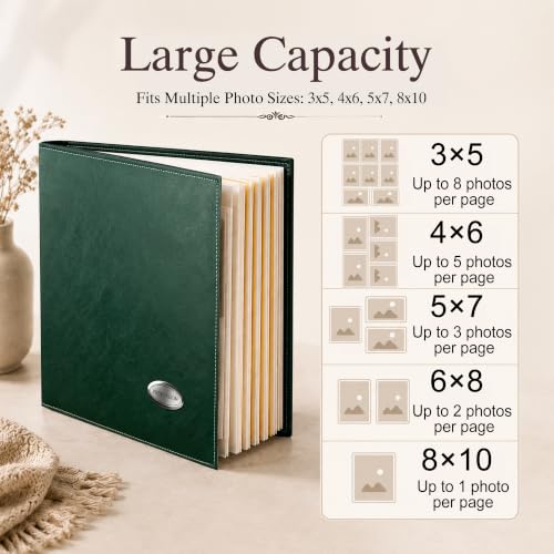 Zoview Self-Adhesive Photo Album, Dust-free, glue free and waterproof Scrapbook Album, Family album, Leather Cover, Hand Made DIY Albums Holds 3x5, 4x6, 5x7, 6x8,8x10 photos - color: Green, size: Large