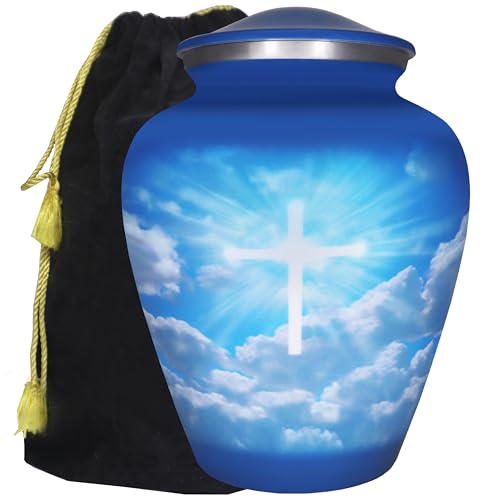 M MEILINXU Blue Sky Christian Cross Urns for Human Ashes Adult Man, Large - color: Blue