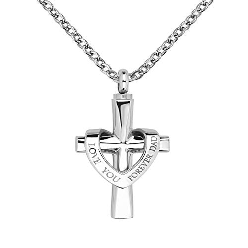 Cremation Cross Urn Necklace for Ashes Love You Forever Dad/Mom/Papa/Son Stainless Steel Urn Pendant Ashes Holder Memorial Jewelry - style: Dad