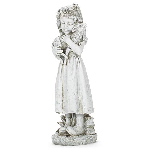 Joseph's Studio by Roman Inc. Girl with Lamb Garden Statue, Resin and Stone, Religious Sculpture, Garden Collection, Holy Family, Memorial, Angel, Patron Saint, Garden Decor (5x5x16)