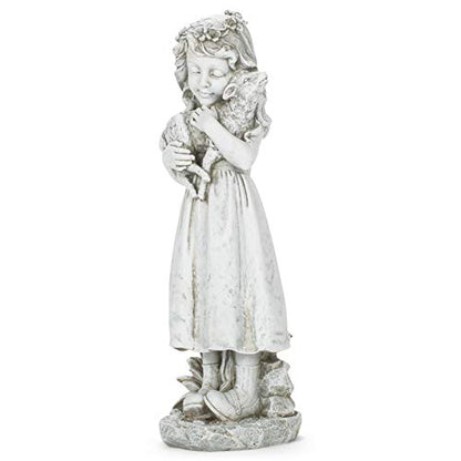 Joseph's Studio by Roman Inc. Girl with Lamb Garden Statue, Resin and Stone, Religious Sculpture, Garden Collection, Holy Family, Memorial, Angel, Patron Saint, Garden Decor (5x5x16)