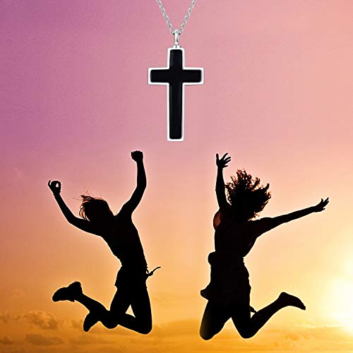 Cross Urn Necklace for ashes 925 Sterling Silver religious Cross Cremation Pendant Jewelry Faith Hope Love Gifts for Men - style: black cross urn necklace
