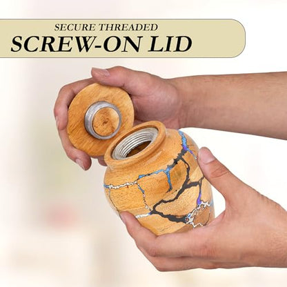 Wooden Cremation Urn for Human Ashes Adult Male & Female – Handmade Mango Wood & Epoxy Resin – Decorative Burial Memorial Urn with Secure Lid (Small, 4x4x5 Inch, 20 Cu in) – by Bhartiya Handicrafts - size: Small – 4x4x5 Inch – 20 Cu In