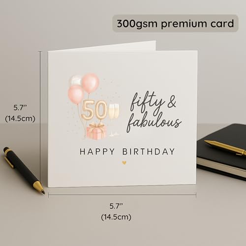 TEEMI-40th 50th 60th Birthday Card for Women - Fabulous Birthday Greeting Card with Envelope, Rose Gold Balloons Champagne Design, 300gsm Premium Cardstock, Blank Inside for Mom Sister Friend Wife (50th) - color: 50th