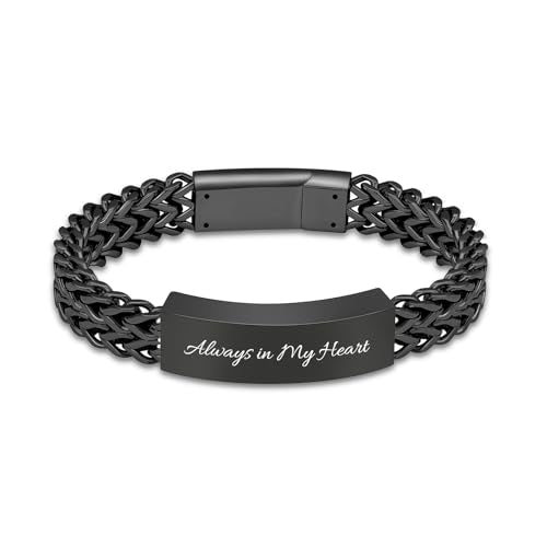 constantlife Cremation Bracelet for Ashes for Men - Stainless Steel Cuban Link Urn Bracelet Keepsake Ash Holder Cremation Memorial Jewelry - color: Always in My Heart-Black