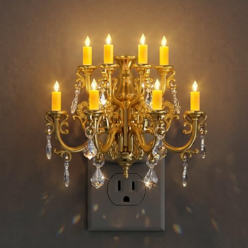 Briignite Night Lights Plug into Wall, Chandelier Night Light Dusk to Dawn | Dimmable Golden Nightlight Plug in Vintage, Light Sensor, Rotating, 3000K Soft White, Bathroom Bedroom Hallway Kitchen - color: Gold, size: 1 Pack