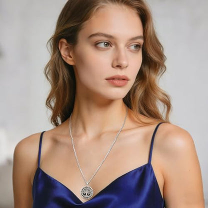 Sterling Silver Tree of Life Necklace for Women Oval Family Tree Necklace Abalone Shell Moonstone Pendant Mother Day Necklace for Mom Tree of Life Jewelry - style: Tree of Life- Obsidian(Round）