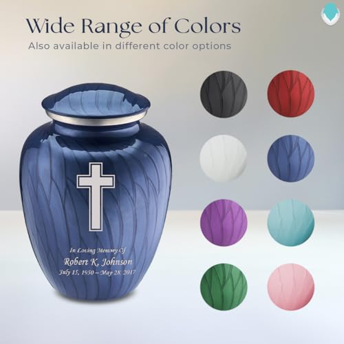 Geturns - Adult Personalized Simple Cross Cremation Urns for Human Ashes I Large Pearl Cobalt Blue Funeral Urn for Men and Women I 200 lbs - color: Pearl Cobalt Blue