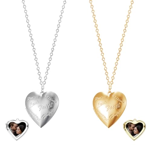 2Pcs Personalized Photo Locket Necklace Set for Women Men Exquisite Gold Silver Heart Locket That Holds 2 Pictures Valentine's Day Thanksgiving Anniversary Birthday Gifts - style: Style E