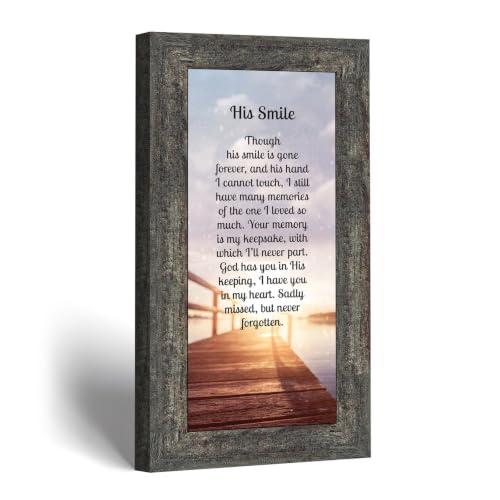 Crossroads Home Décor His Smile, in Memory of a Loved one, Loving Memory Gift, 7373BW | Sympathy Gifts for Loss of Loved One, Memorial Gifts for Loss of Dad, In Memory of Dad, Grief Gifts for Husband or Grandpa - color: Barnwood, size: 4"L x 10"W