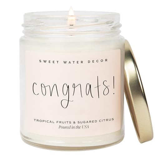Sweet Water Decor, Congrats! Candle - New Job, Engagement, Graduation Gift - Tropical Fruits and Sugared Citrus Island Scented Soy Wax Candle - 9oz Clear Jar, 40 Hour Burn Time, Made in the USA - style: Congrats