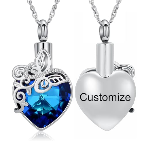 shajwo Butterfly Heart Urn Necklaces Cremation Jewelry for Ashes for Women Men Memorial Human Ashes Pendant - color: 1-Customize