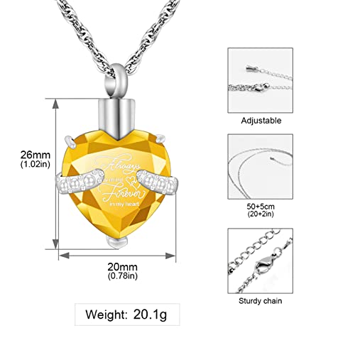 XIUDA Crystal Urn Necklace for Human Ashes Heart Birthstone Memorial Cremation Jewelry Ash Necklace for Women - color: Yellow