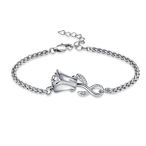 Rose Flower Ashes Bracelet for Women Cremation Memorial Jewelry - color: Silver